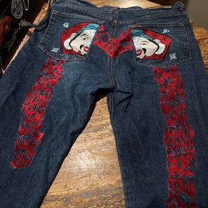 Men's Relaxed Jeans with Red Embroidery